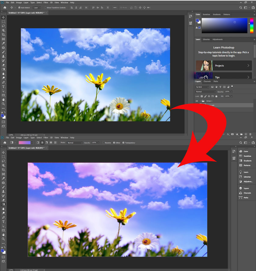 dùng gradient blend màu
