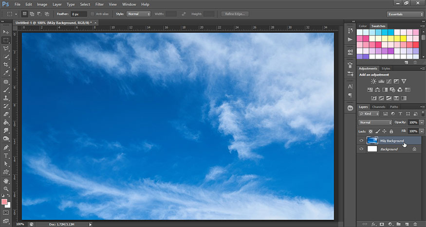 đặt tên cho layer này là Mây Background
