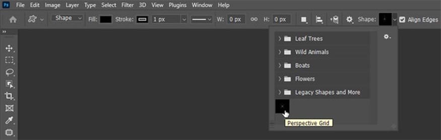 hiện sẵn trên danh sách các hình dạng của công cụ Custom Shape.