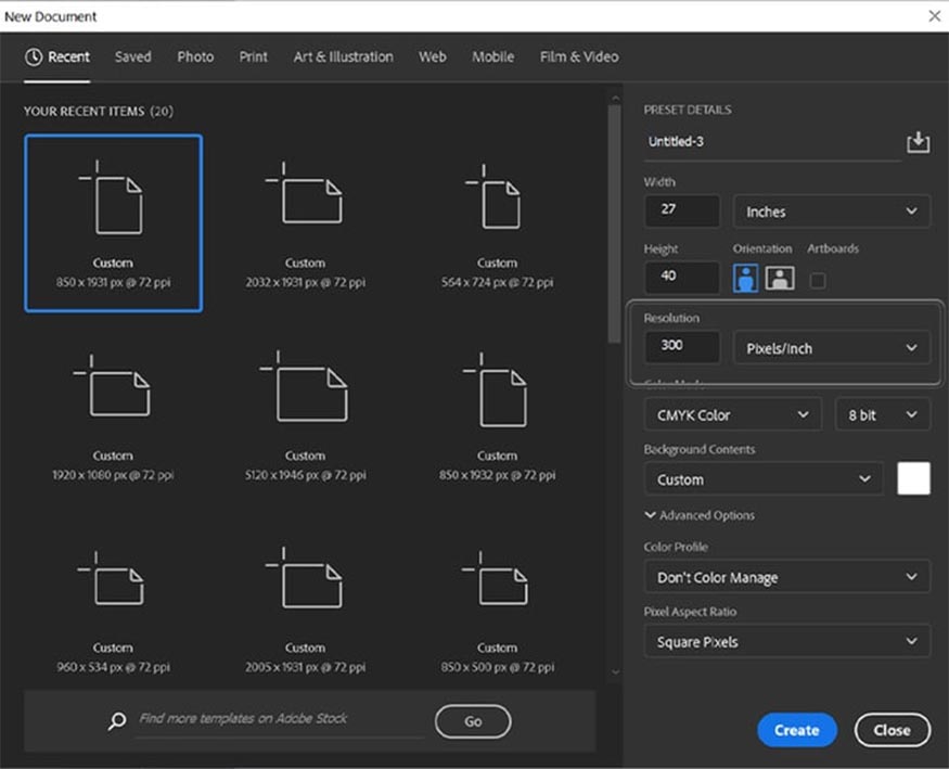 thiết kế ở chế độ CMYK Color Mode. 