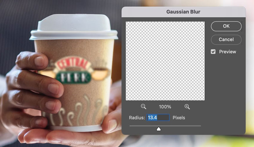 Gaussian Blur và thay đổi Radius thành 13.4.