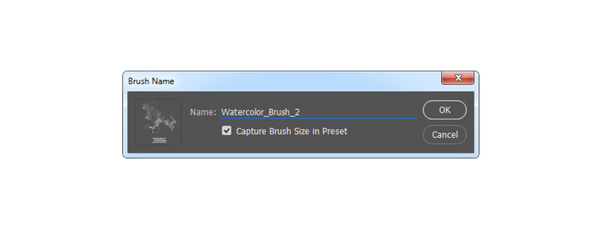 nhấp vào biểu tượng trên cùng bên phải ở góc dưới bên phải của bảng Brush và đặt tên là Watercolor_Brush _2.