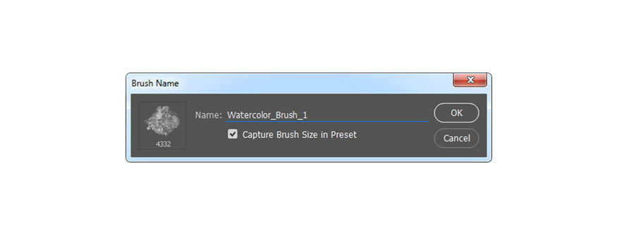 nhấp vào biểu tượng trên cùng bên phải ở góc dưới bên phải của bảng Brush và đặt tên là Watercolor_Brush_1