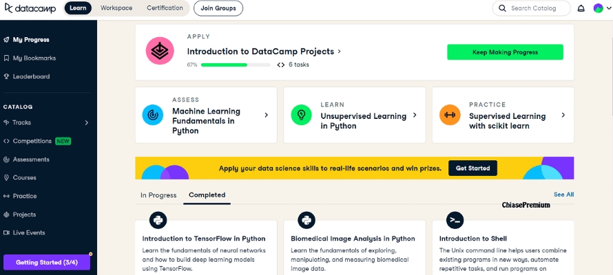 Tính năng tài khoản Datacamp Premium