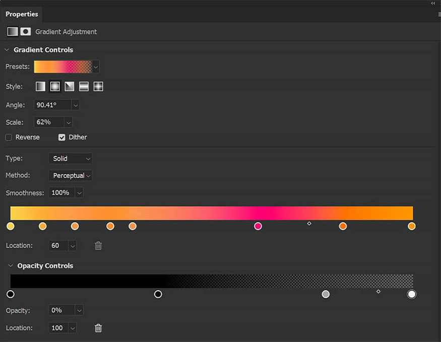 tạo lớp Radial pink and orange neon Gradient Fill