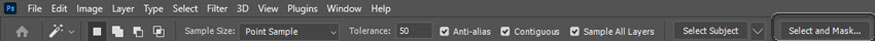 nhấp vào Select and Mask ở thanh option trên cùng