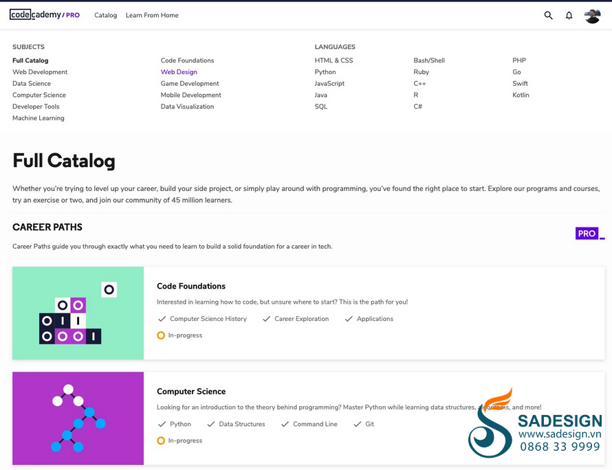 Hướng dẫn mua tài khoản Codecademy Pro tại SaDesign