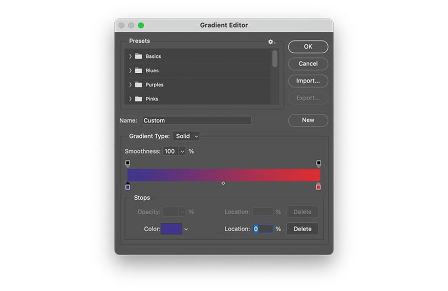 nhấp vào Create New Fill or Adjustment Layer > Gradient