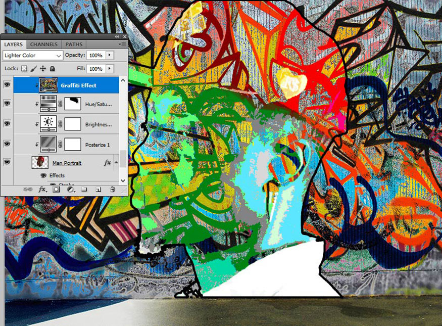 Thay đổi blend mode của layer Graffiti Effect thành Lighter Color.