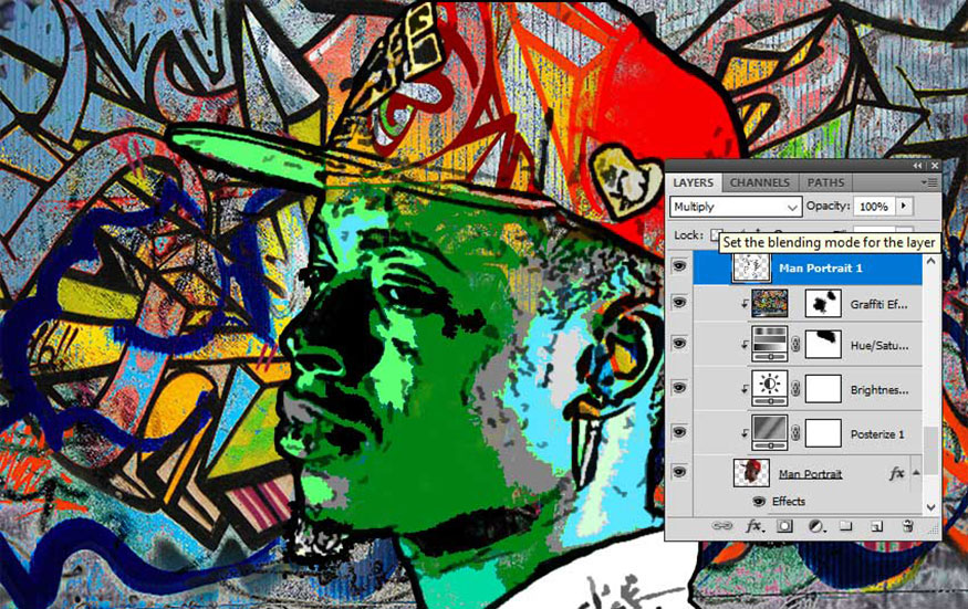 Đặt Blend Mode của layer Man Portrait 1 thành Multiply.