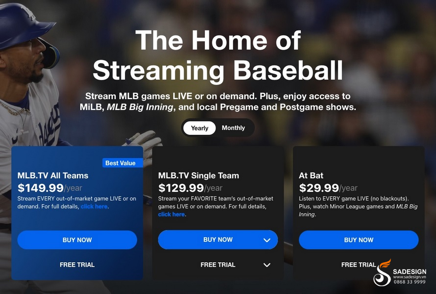 Hướng dẫn thanh toán MLB TV ALL TEAMS 12 tháng tại SaDesign