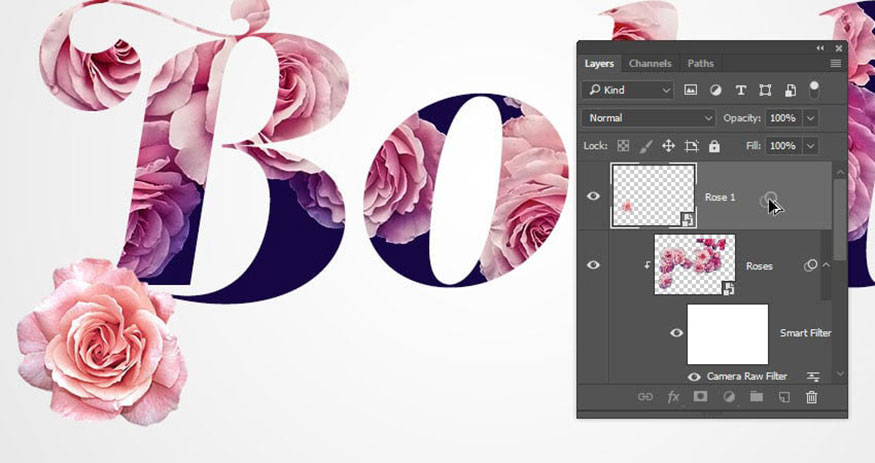 giữ phím Alt và kéo tab Smart Filters đến Rose 1 layer.