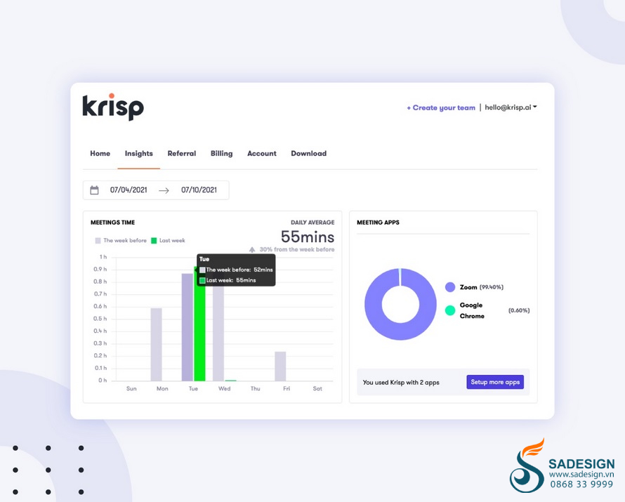 Hướng dẫn nâng cấp tài khoản Krisp tại SaDesign