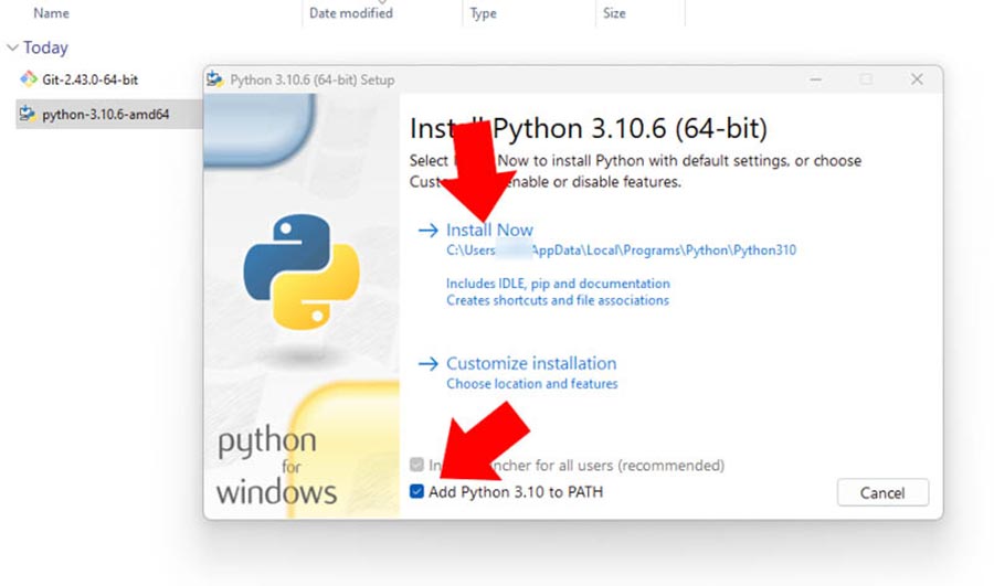 Nhấp chuột phải vào bộ cài Python > chọn Open > chọn “Add Python to Path”