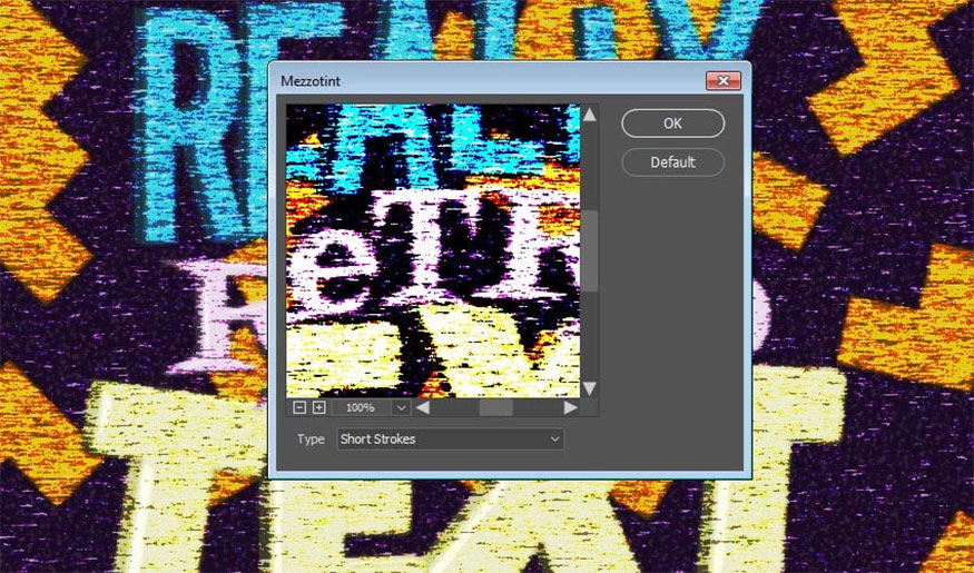 Vào Filter > Pixelate > Mezzotint và đặt Type thành Short Strokes.