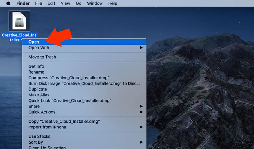 nhấn chuột phải vào Creative Cloud Installer