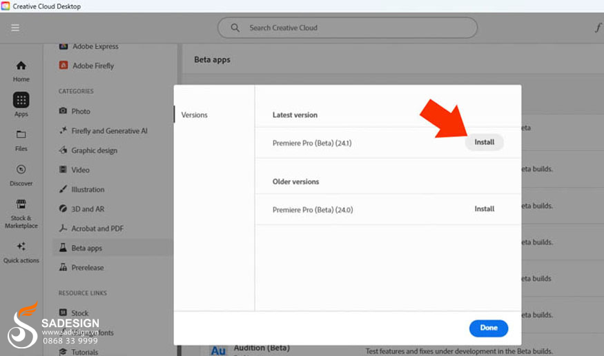 Chọn phiên bản Adobe Premiere Pro Beta phù hợp