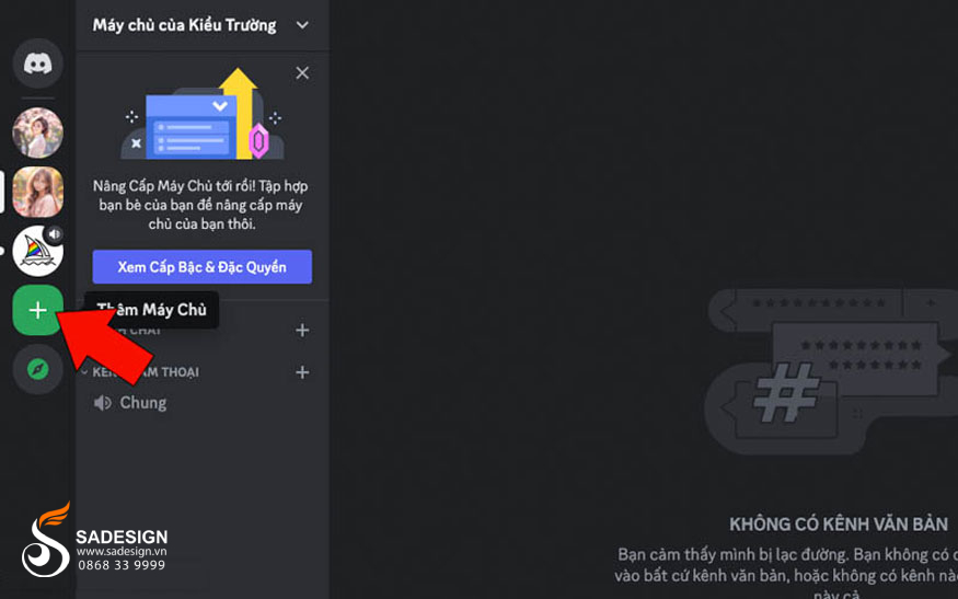 đăng nhập vào ứng dụng Discord rồi nhấp vào thêm máy chủ