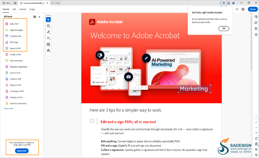 Hướng dẫn nâng cấp Adobe Acrobat Pro tại SaDesign