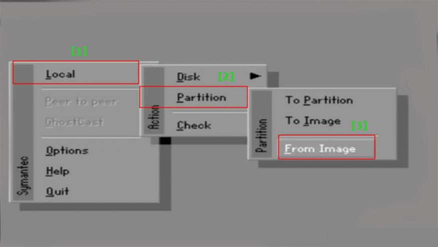 chọn Local -> Partition -> From Image