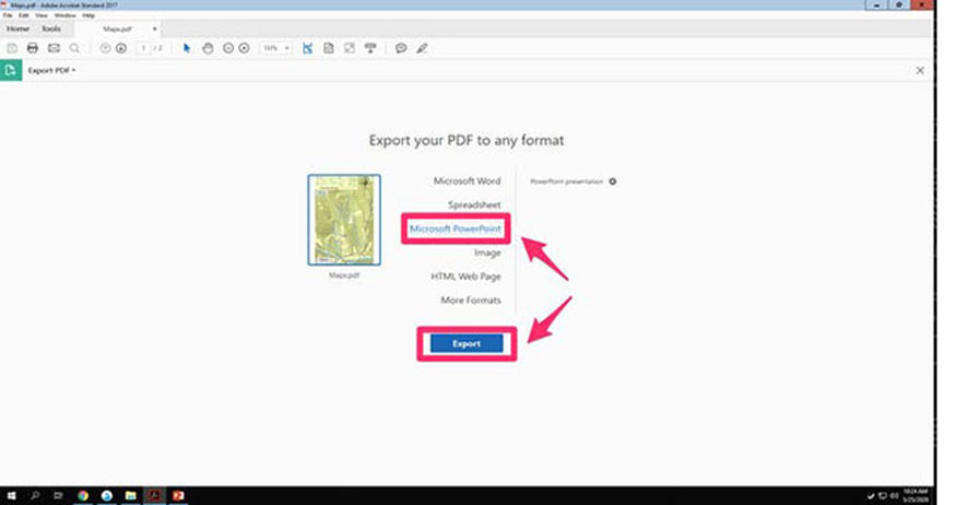 chọn Microsoft PowerPoint => Export.