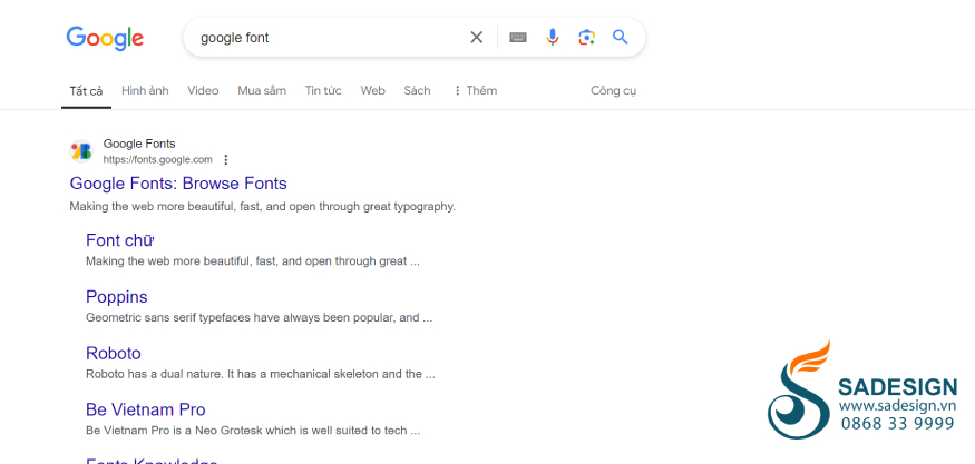 đánh vào ô tìm kiếm “Google Fonts” 