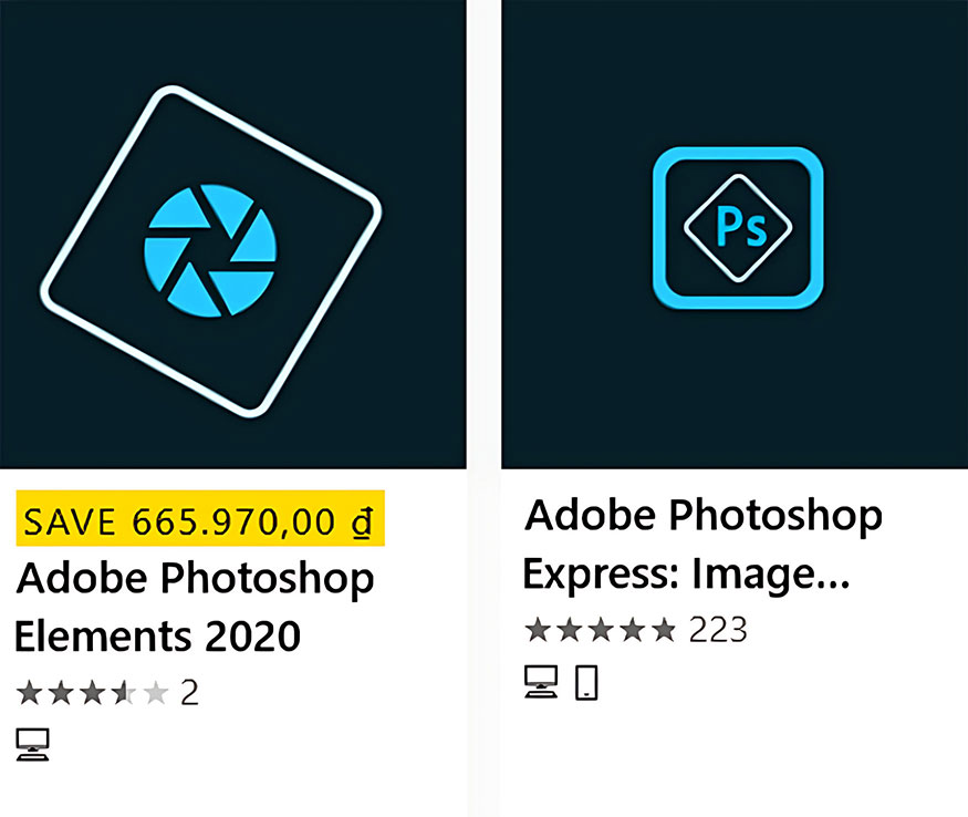 giống nhau giữa Adobe Photoshop và Photoshop Express