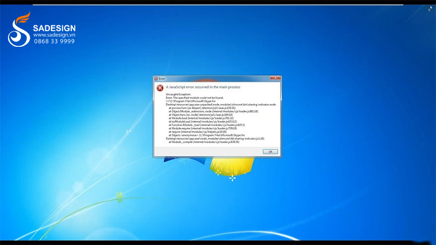 Lỗi A JavaScript Error Occurred in the Main Process xảy ra khi nào