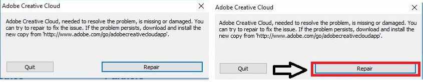 Lỗi Adobe Creative Cloud needed to resolve this problem is missing or damaged 