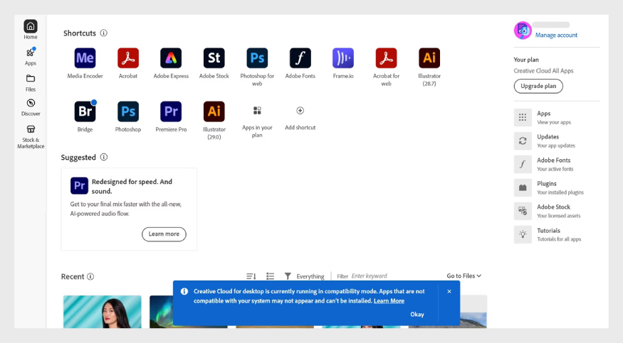 Nhấn chuột phải vào ứng dụng Creative Cloud và chọn “Run as Administrator”