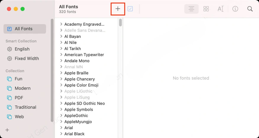 mở ứng dụng Font Book ở trên Mac