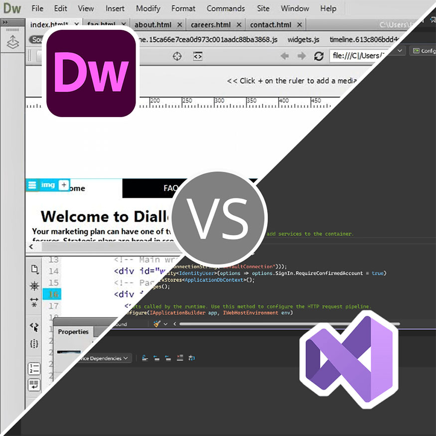 Giữa Dreamweaver và Visual Studio nên chọn ứng dụng nào