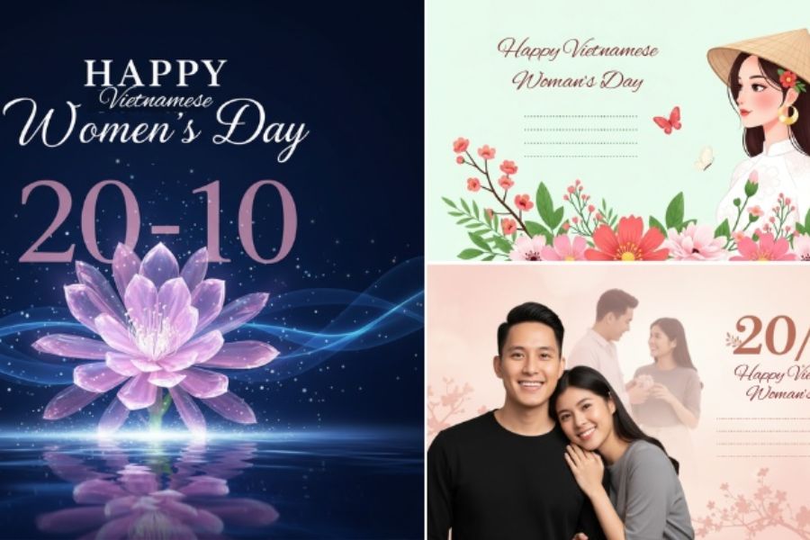 Prompt AI Tạo Thiệp, Poster 20/10 Chúc Mừng Ngày Phụ Nữ Việt Nam