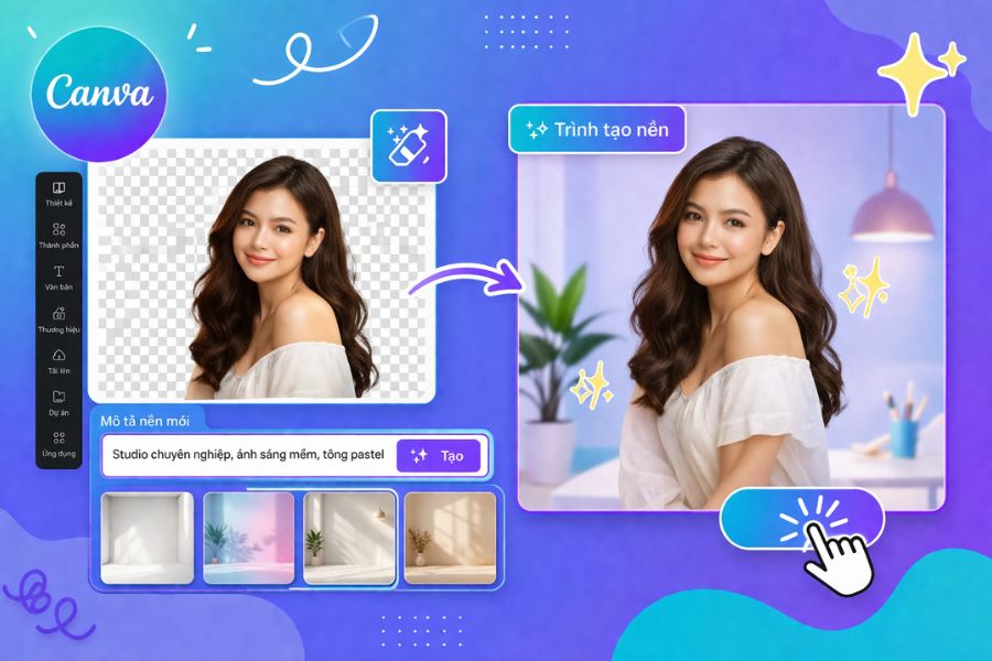 Mẹo Đổi Hình Nền Trên Canva Bằng AI Đẹp Như Studio Chỉ Với 1 Cú Click