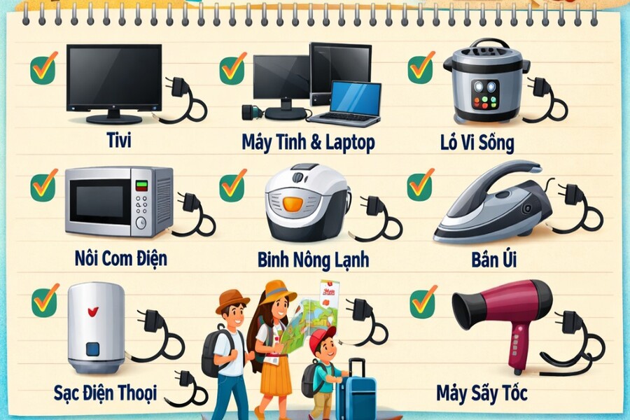 Danh sách thiết bị cần rút điện trước chuyến du lịch để tránh cháy nổ