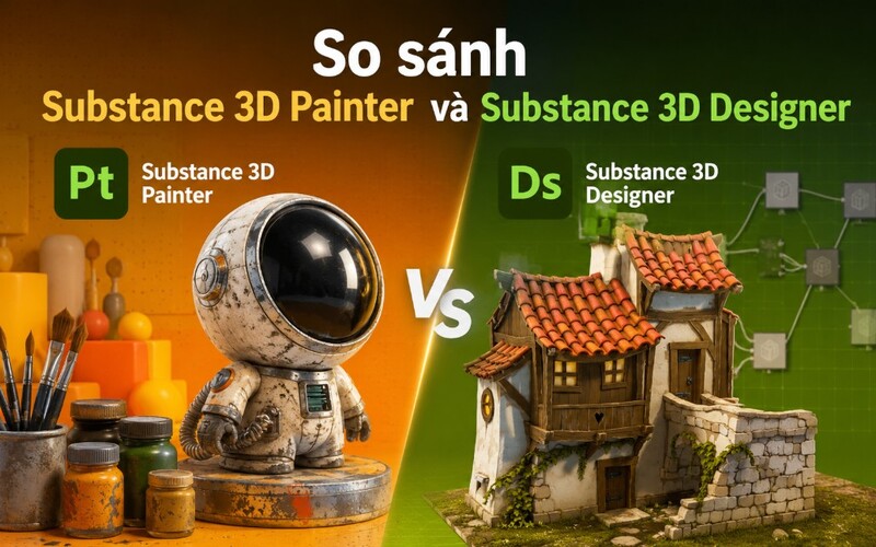 So sánh Substance 3D Painter và Substance 3D Designer