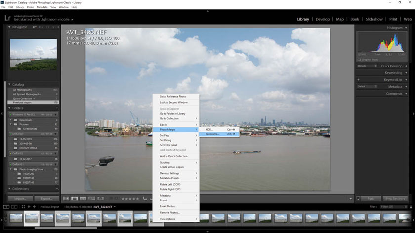 import ảnh gần ghép panorama vào lightroom