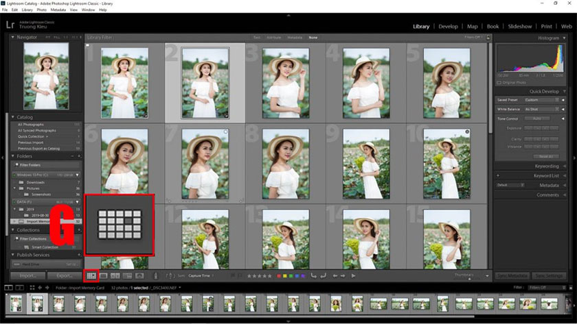 màn hình chính trong thư viện lightroom